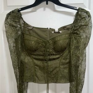 Chelsea & Violet Forest‎ Green Lace Blouse